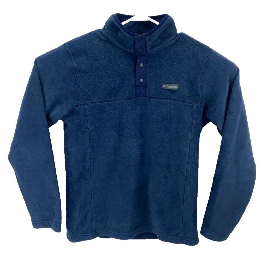 Columbia Blue Half Snap Fleece Pullover Sweater Men's Size Small Hiking Cozy